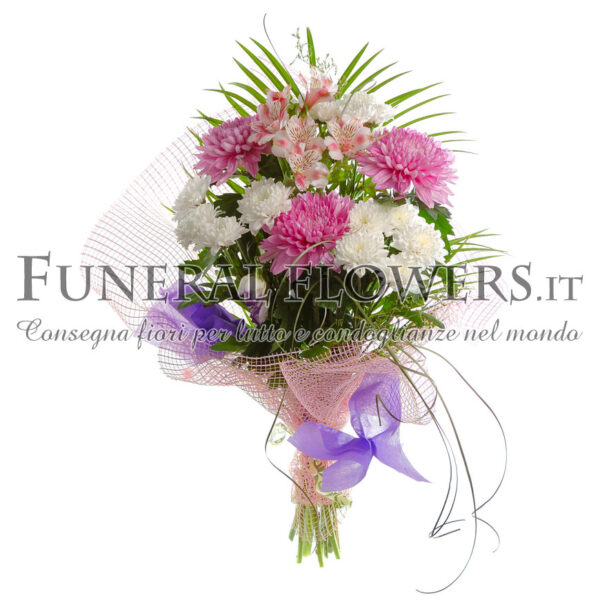 Bouquet di fiori funebri bianchi e rosa
