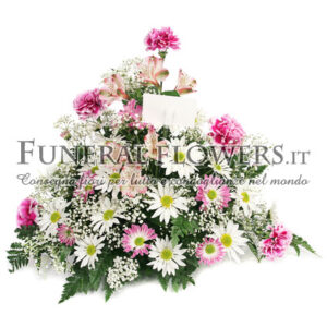 Ciotola funebre di fiori misti bianchi e rosa