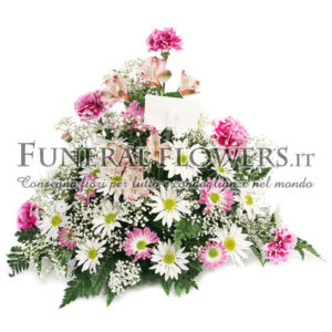 Ciotola funebre di fiori misti bianchi e rosa