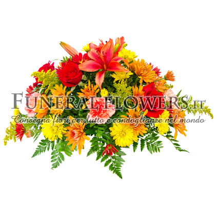 Cuscino funebre di fiori giallo e arancio