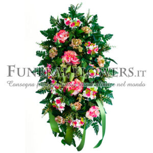 Corona funebre di fiori misti bianchi e rosa