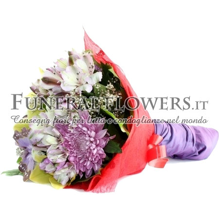 Bouquet funebre di alstromerie e crisantemi