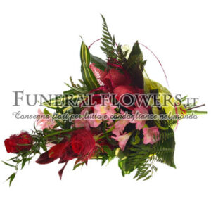 Mazzo funebre con rose rosse