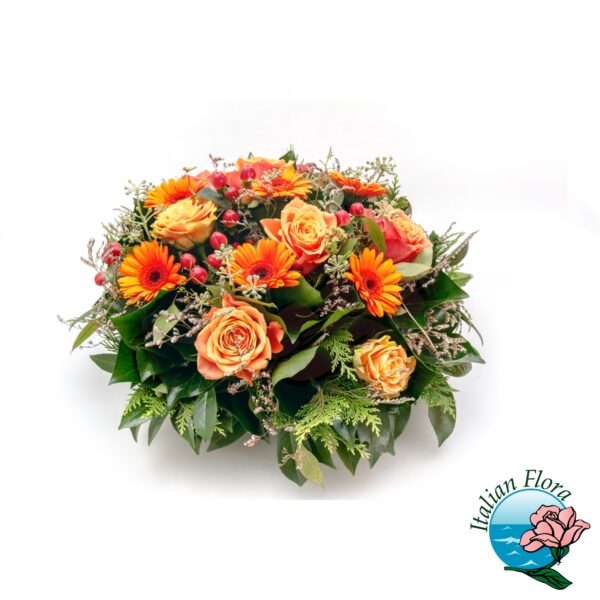 Ciotola funebre con fiori arancioni