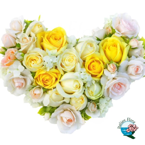 Composizione funebre a cuore con roselline miste