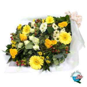 Mazzo funebre di fiori gialli per recare conforto