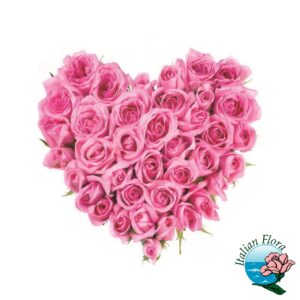 Cuore funebre di rose rosa