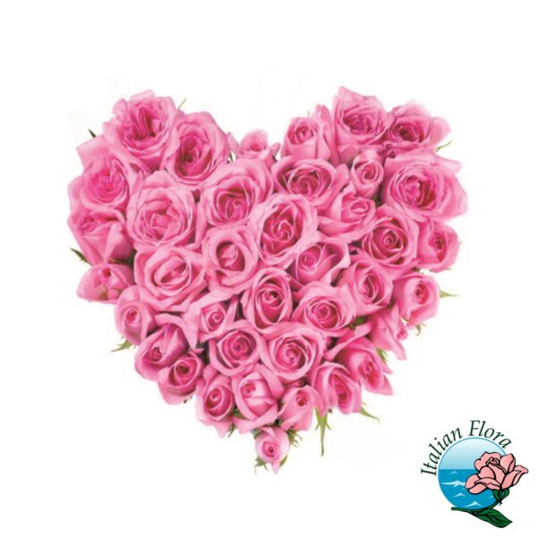 Cuore funebre di rose rosa